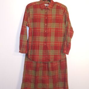 David Brooks Red and Green Plaid Skirt Set